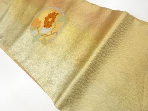 リサイクル　引箔汕頭刺繍丸文に椿模様名古屋帯